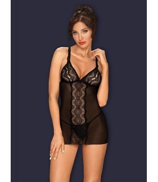 obsessive Lucita Negligé Met Bijpassende String - Zwart