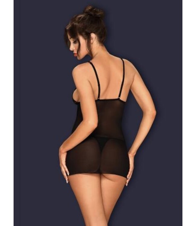 Lucita Negligé Met Bijpassende String - Zwart