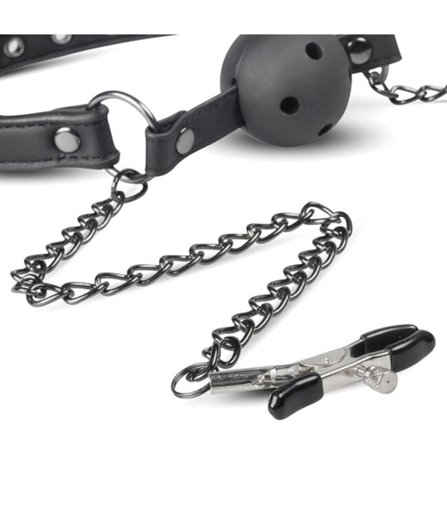 Open Ball Gag Met Tepelklemmen