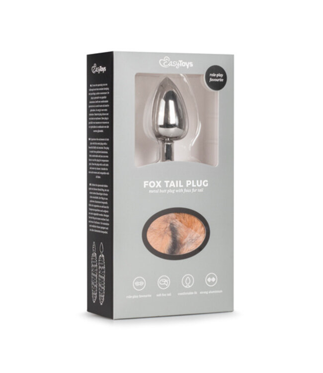 Medium zilverkleurige buttplug met gestreepte vossenstaart