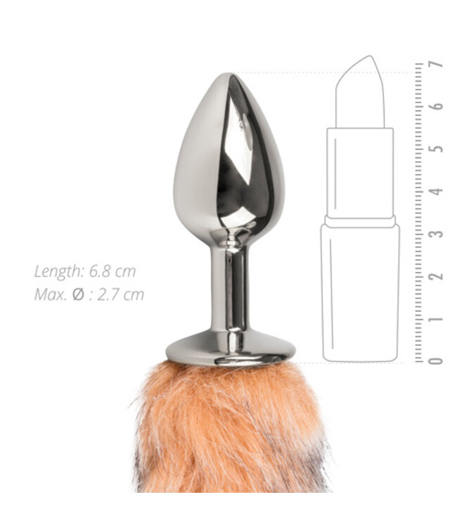 Kleine zilverkleurige buttplug met lichtbruine vossenstaart