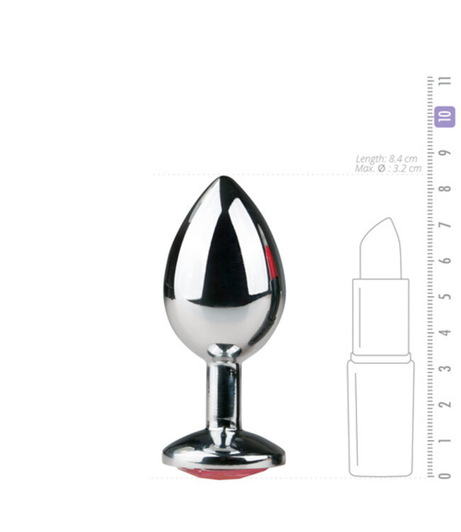 Metalen buttplug met roze kristal - zilverkleurig