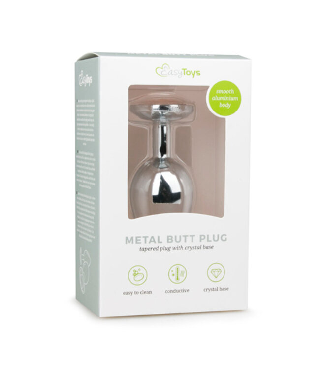 Metalen buttplug met transparante diamant - zilverkleurig