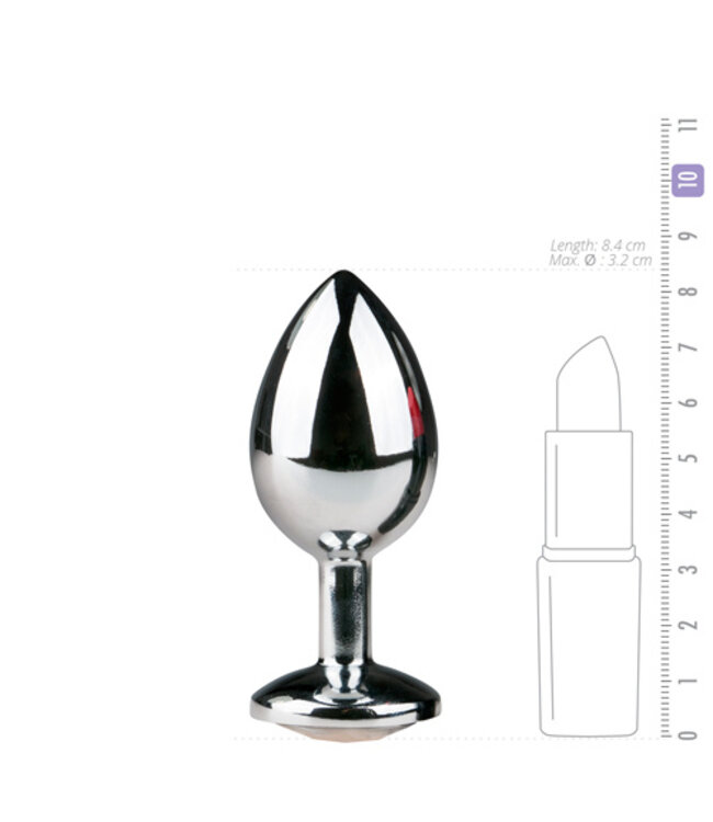 Metalen buttplug met transparante diamant - zilverkleurig