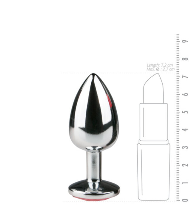 Metalen buttplug met roze steen - zilverkleurig