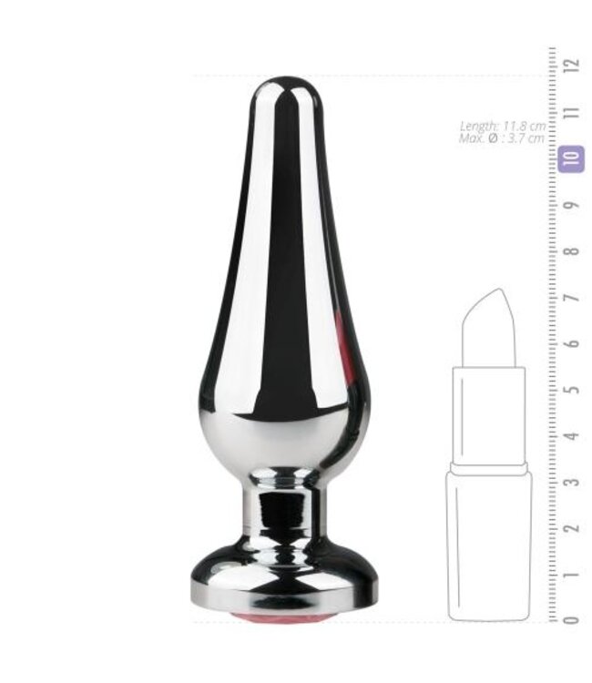Zilverkleurige metalen buttplug met roze diamant