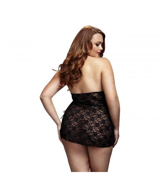 Baci - Zwarte Kanten Jurkje Met Halfopen Cups - Curvy