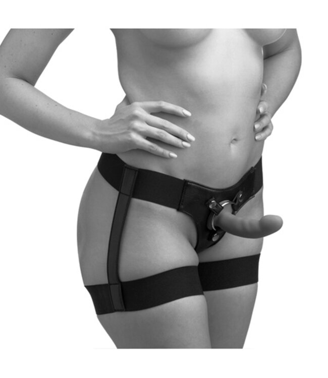 Zwart strap on harnas jarretel stijl