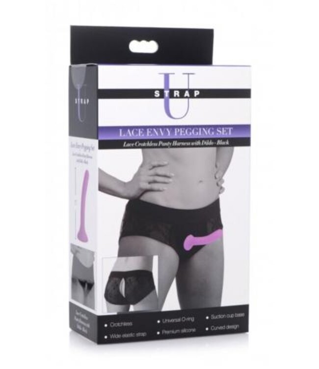 Envy Kanten Strap-On Harnas Met Dildo - Zwart
