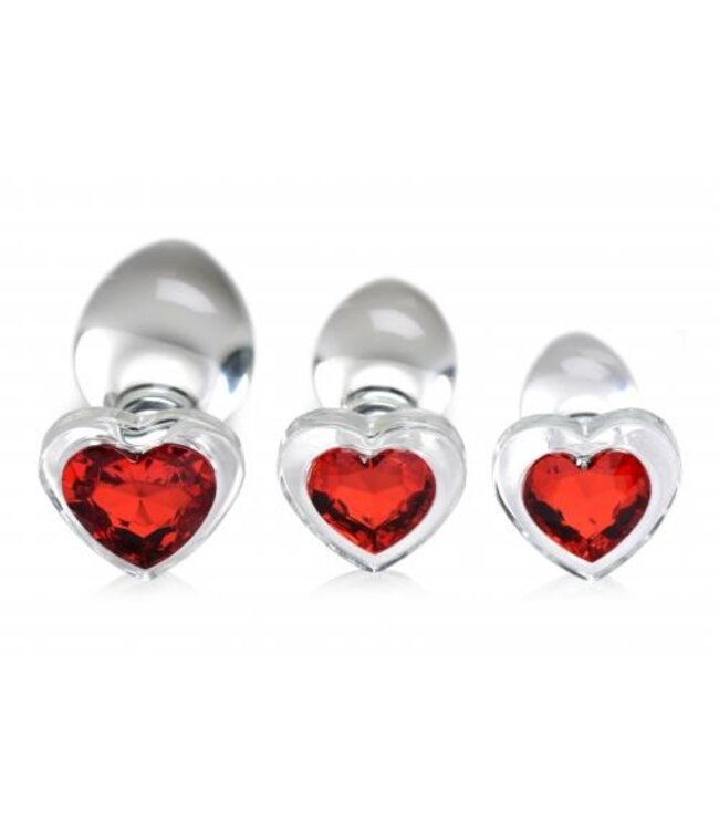 Red Heart Gem Anaalplug Set Van Glas