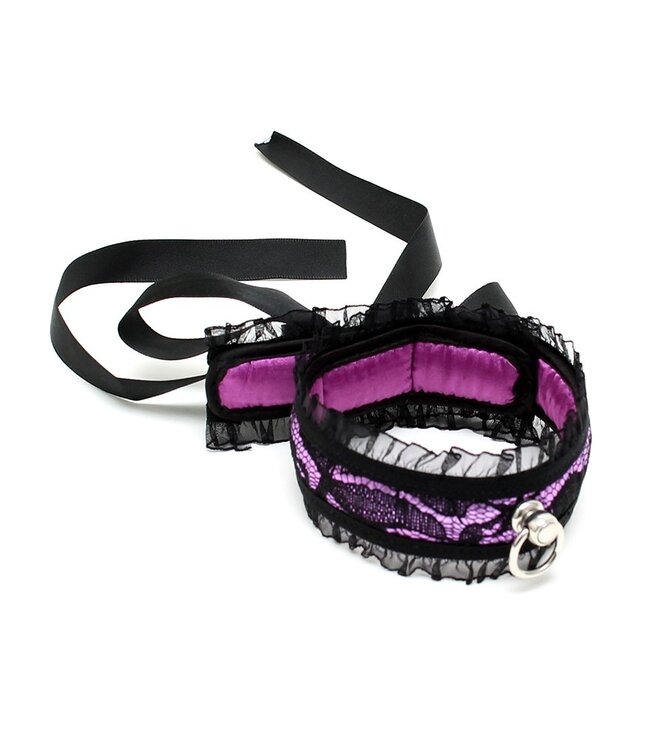 Rimba Bondage Play - Satijn Look Kraag - One Size - Zwart / Paars