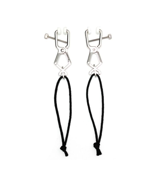Rimba Bondage Play - Verstelbare tepelklemmen zonder ketting - Zwart & Zilver