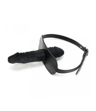 Rimba Rimba Bondage Play - Mondknevel met latex dildo naar binnen (4 x 6 cm) en naar buiten (4 x 13 cm) - Zwart