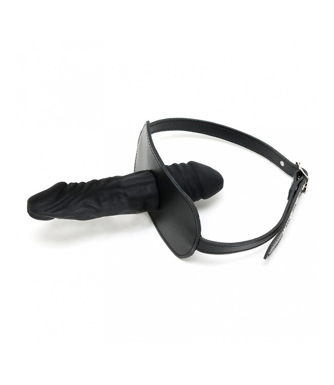 Rimba Bondage Play - Mondknevel met latex dildo naar binnen (4 x 6 cm) en naar buiten (4 x 13 cm) - Zwart