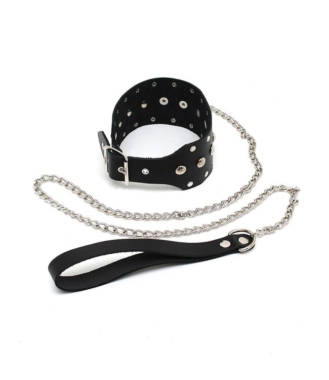 Rimba - Halsband met studs en hondenketting, verstelbaar met gesp.