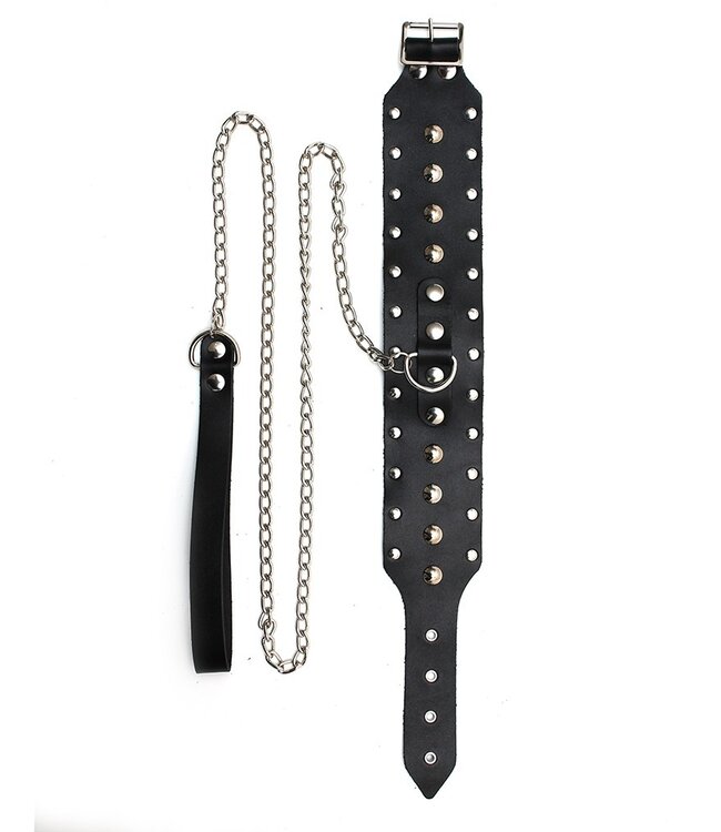 Rimba - Halsband met studs en hondenketting, verstelbaar met gesp.