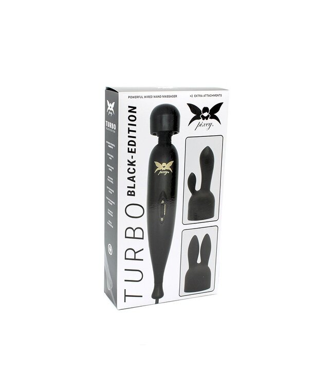 Pixey - Pixey Turbo - Wand Vibrator met 2 Opzetstukken - Zwart