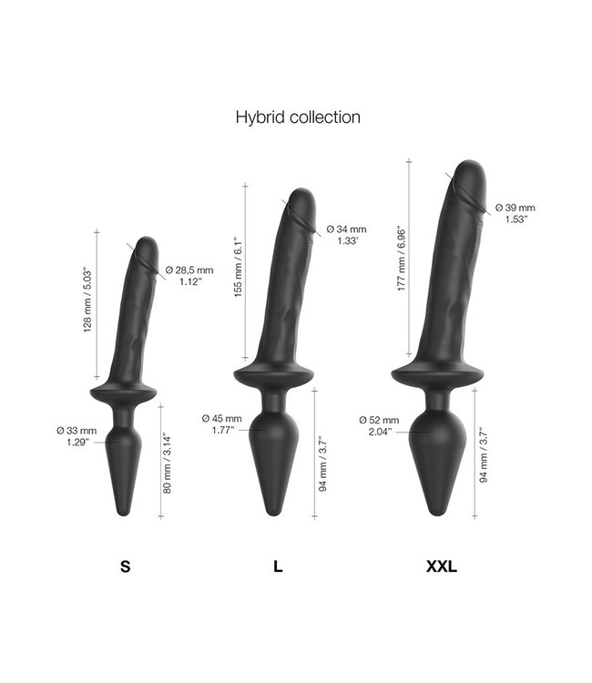 Strap-On-Me - Realistische Switch Plug-In - 2-in-1 Dildo & Butt Plug Maat XXL - Zwart
