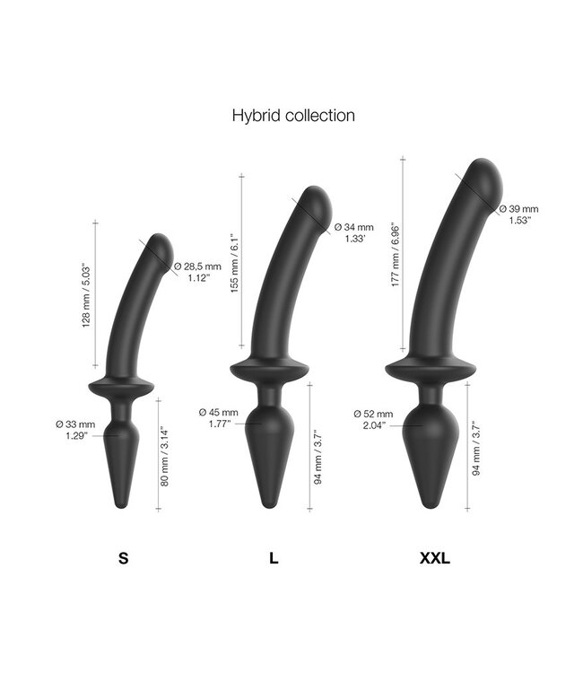 Strap-On-Me - Semi-Realistische Switch Plug-In - 2-in-1 Dildo & Butt Plug Maat XXL - Zwart