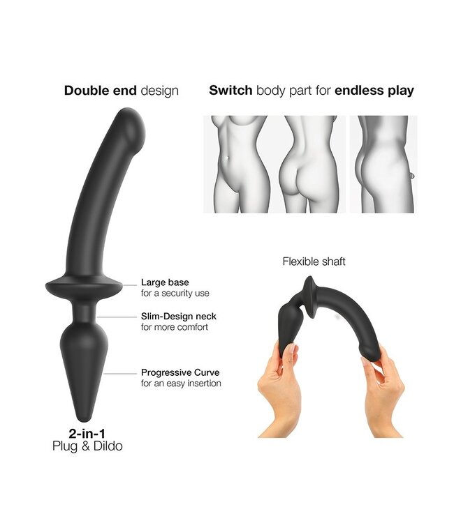Strap-On-Me - Semi-Realistische Switch Plug-In - 2-in-1 Dildo & Butt Plug Maat L - Zwart