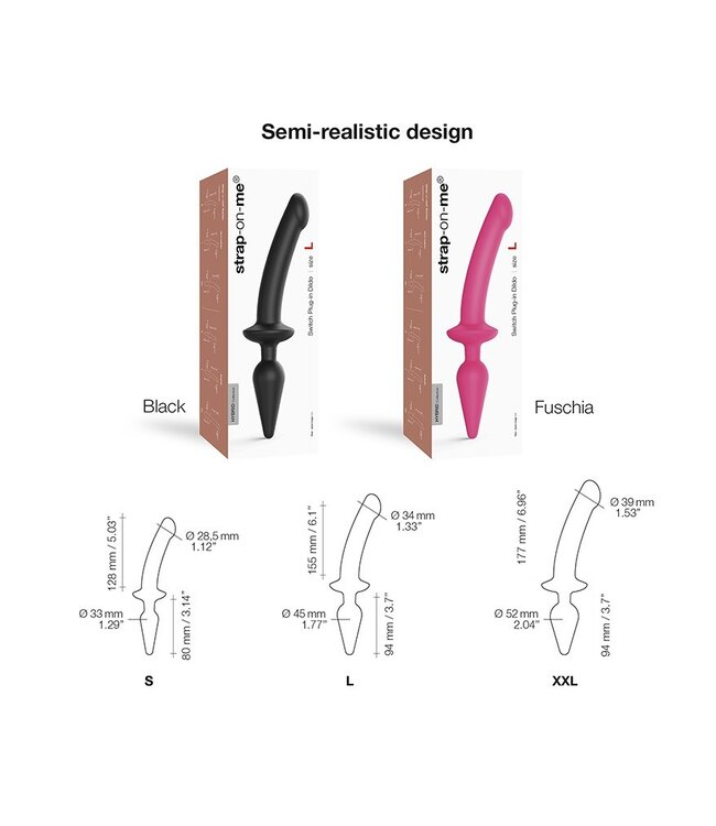 Strap-On-Me - Semi-Realistische Switch Plug-In - 2-in-1 Dildo & Butt Plug Maat L - Zwart