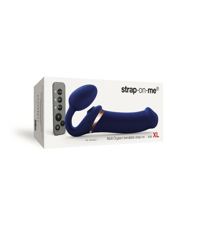 Strap-On-Me - Multi Orgasm - Strap-On Vibrator met Lik Stimulator Maat XL - Blauw