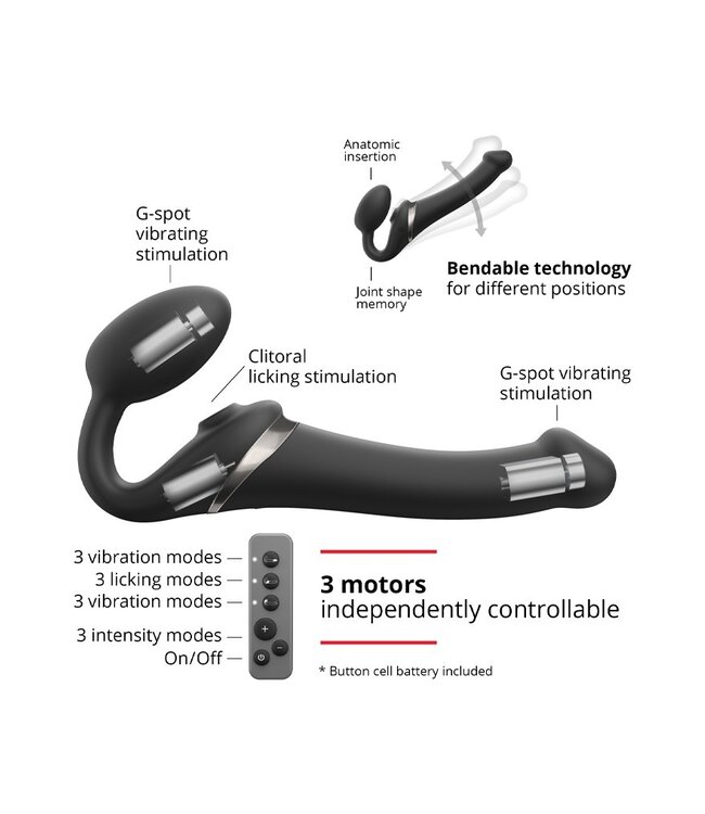 Strap-On-Me - Multi Orgasm - Strap-On Vibrator met Lik Stimulator Maat M - Zwart