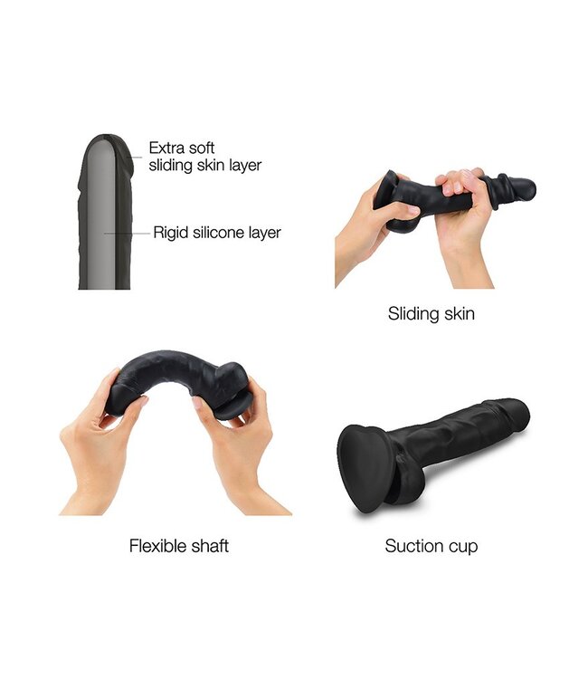 Strap-On-Me - Sliding Skin Realistic Dildo Maat XXL - Zwart