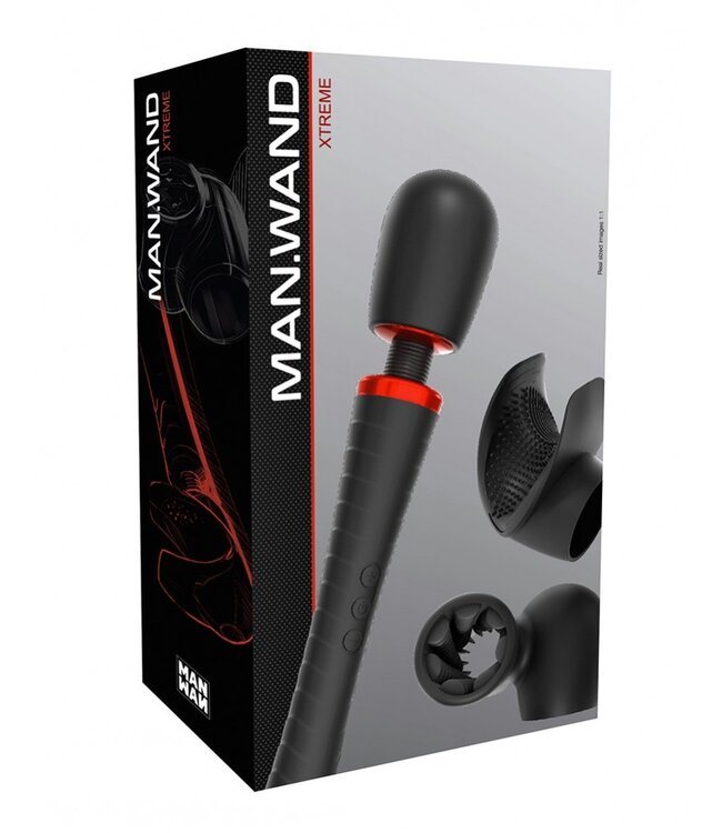 Man.Wand - Man.Wand Xtreme - Wand Vibrator met opzetstukken - Zwart