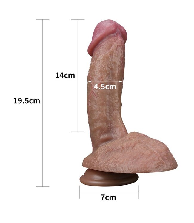 LoveToy - Dual Layered Siliconen Dildo 19.5 cm (Ø 4.5 cm) - Bruin