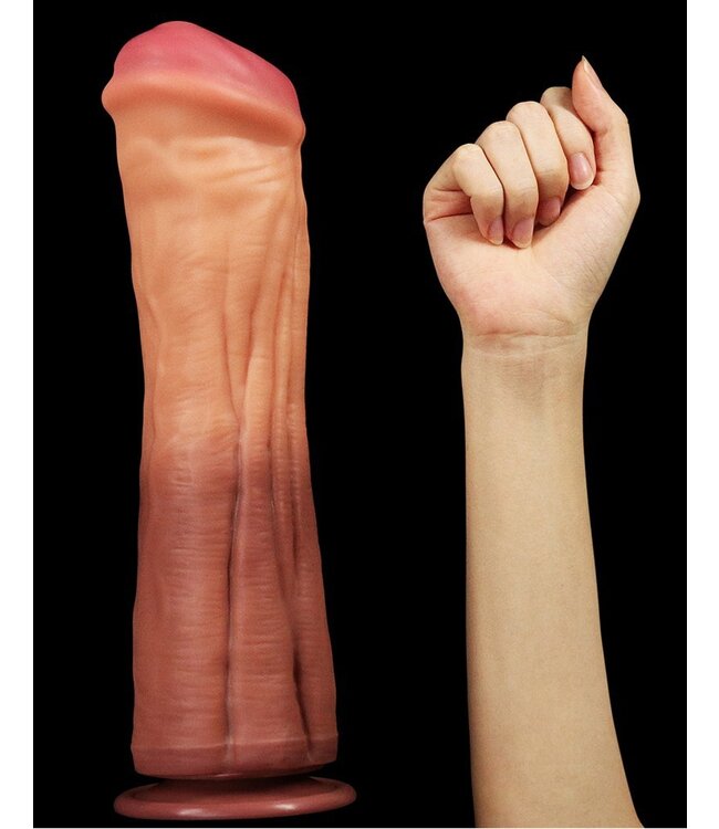 LoveToy - Dildo met Aderen 30 cm - Nude/Bruin