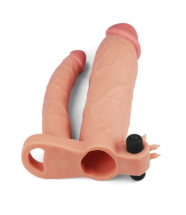 LoveToy - Pleasure X Tender Vibrating Double Penis Sleeve + 7.6 cm - Nude