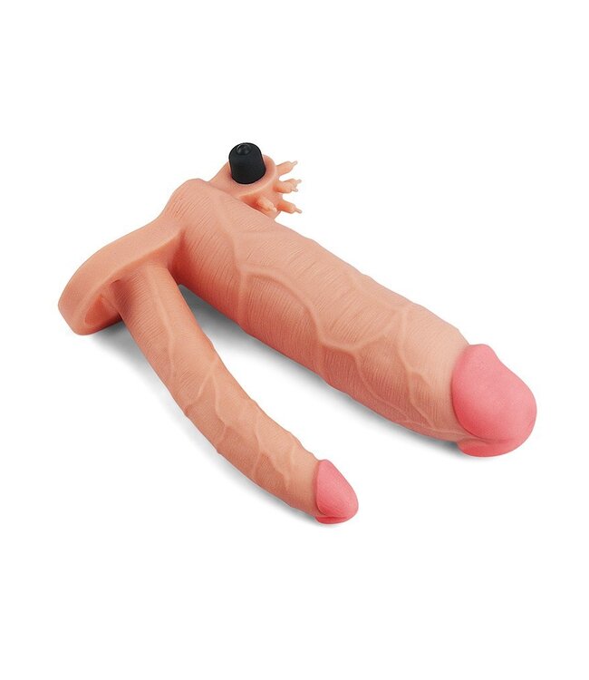 LoveToy - Pleasure X Tender Vibrating Double Penis Sleeve + 7.6 cm - Nude