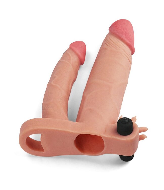 LoveToy - Pleasure X Tender Vibrating Double Penis Sleeve + 5 cm - Nude