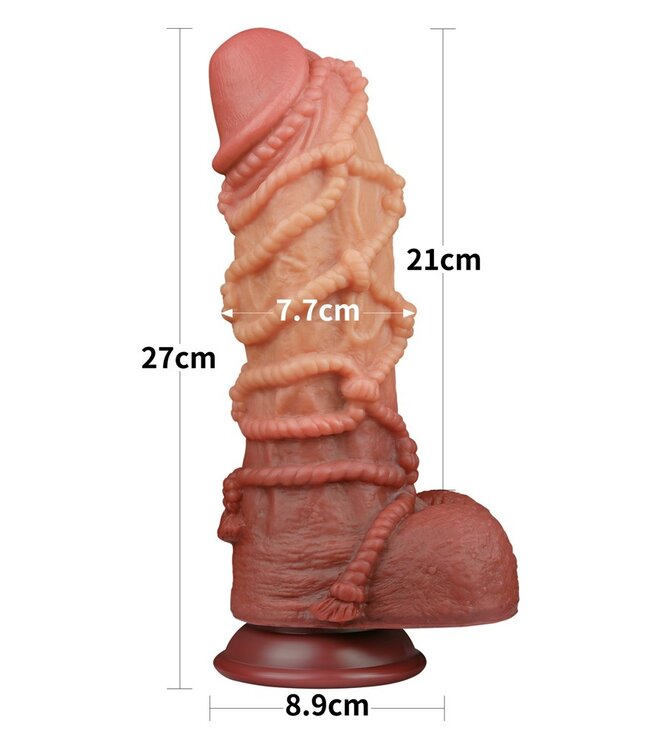 LoveToy - Extreme Dildo met Touw Motief 26.5 cm - Bruin & Nude