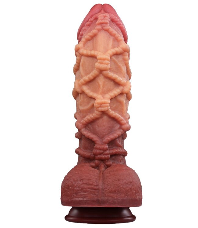 LoveToy - Extreme Dildo met Touw Motief 26.5 cm - Bruin & Nude