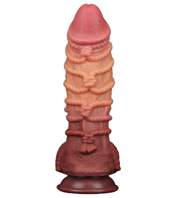 LoveToy - Extreme Dildo met Touw Motief 26.5 cm - Bruin & Nude