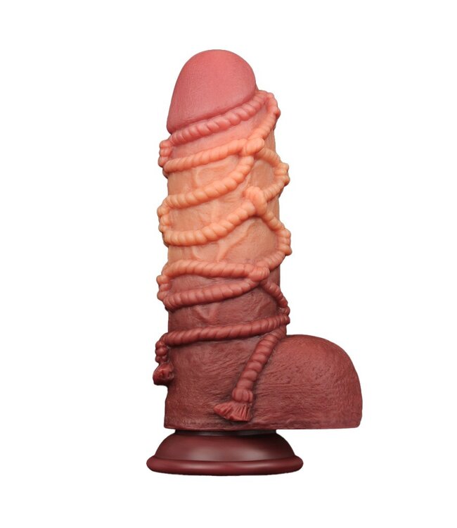 LoveToy - Extreme Dildo met Touw Motief 24 cm - Bruin & Nude