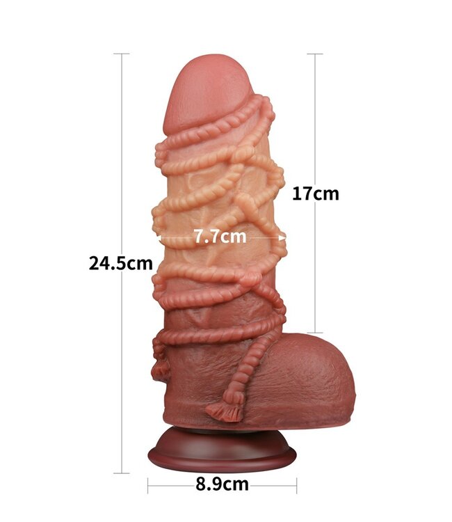 LoveToy - Extreme Dildo met Touw Motief 24 cm - Bruin & Nude