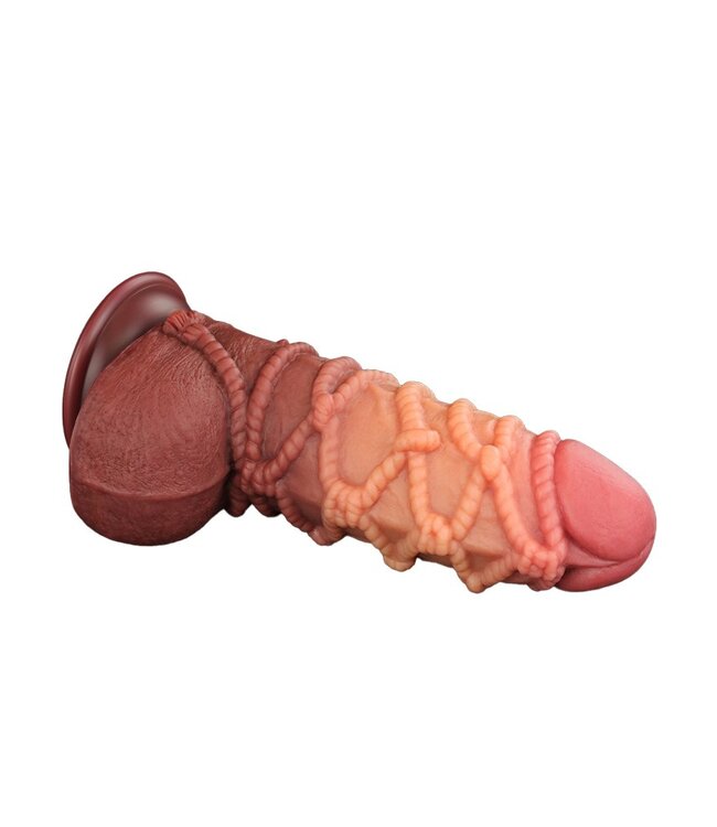 LoveToy - Extreme Dildo met Touw Motief 24 cm - Bruin & Nude