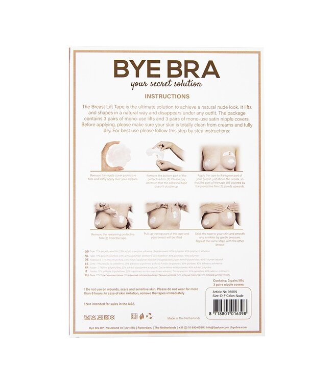 Bye Bra - Breast Lift & Zijden Tepelbedekkers D-F - Nude (3 paar)