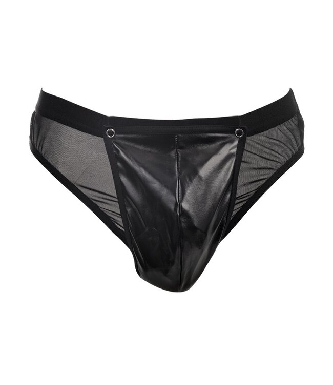 Amorable by Rimba - Doorzichtige string met lak look - One Size - Zwart