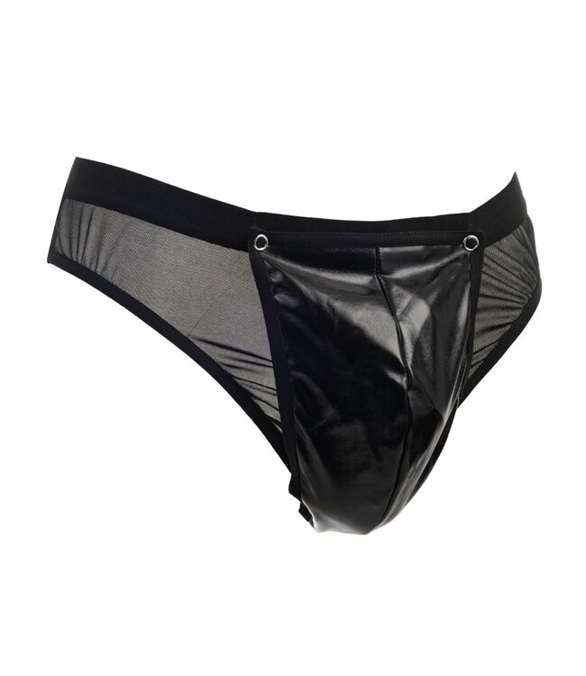 Amorable by Rimba - Doorzichtige string met lak look - One Size - Zwart