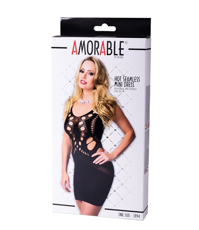 Amorable by Rimba - Naadloze Mini Jurk - One Size - Zwart