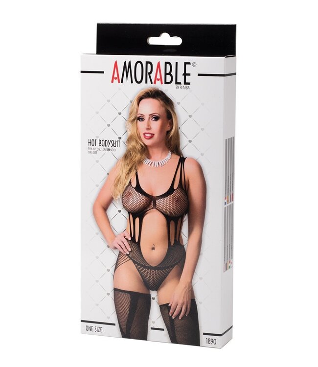 Amorable by Rimba - Catsuit met Open Kruis - One Size - Zwart