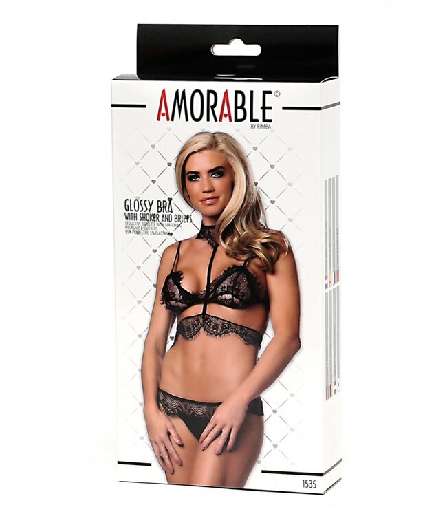 Amorable by Rimba - BH met bijpassende slip en choker - Zwart