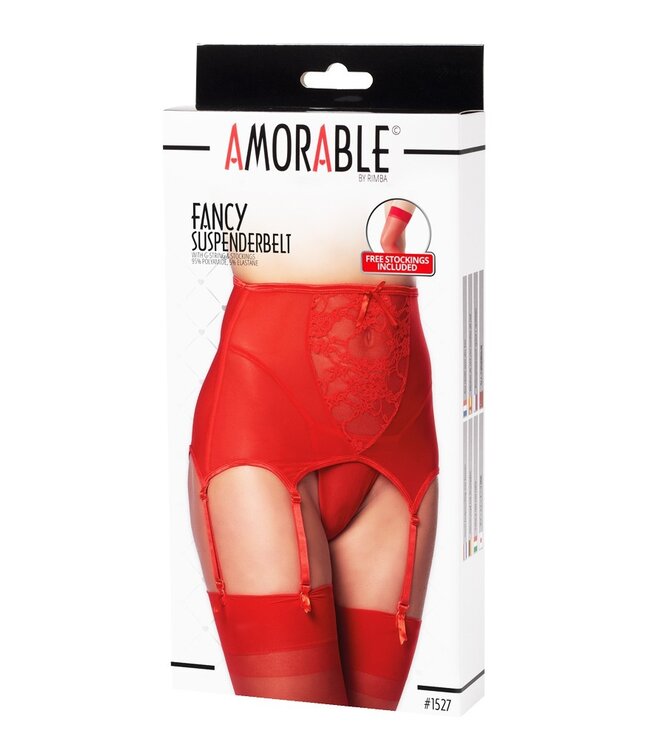 Amorable by Rimba - Jarretel met G-string en Kousen - Rood