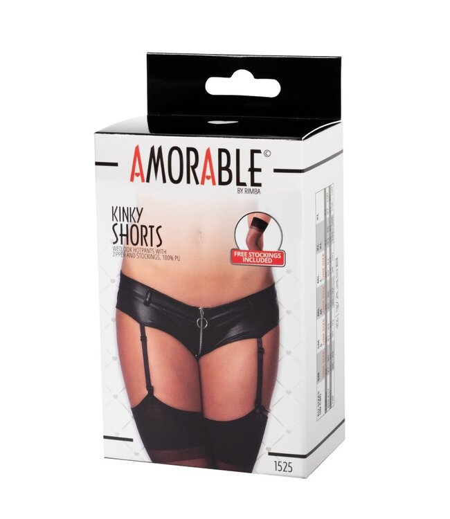 Amorable by Rimba - Broekje met Ritssluiting, Jarretels en Kousen - Zwart