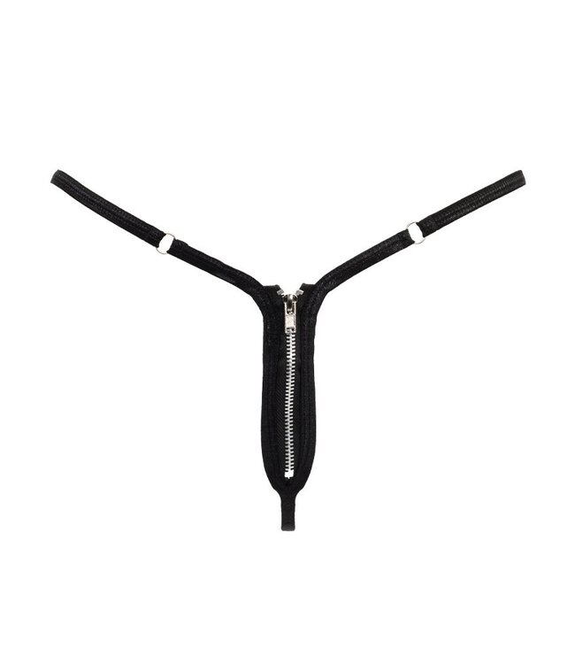 Amorable by Rimba - Mini G-string met Ritssluiting - One Size - Zwart