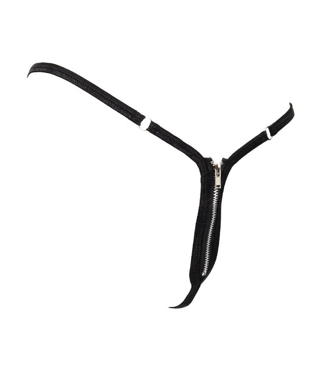 Amorable by Rimba - Mini G-string met Ritssluiting - One Size - Zwart